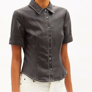 Staud Joan top in Black Faux Leather